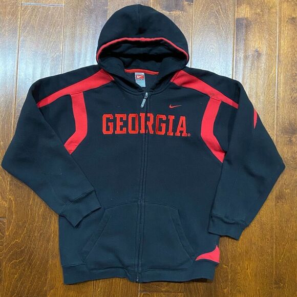 Nike Vintage 90s UGA Georgia Bulldogs Full Zip Black Red Hoodie Women's Size M - Picture 3 of 11